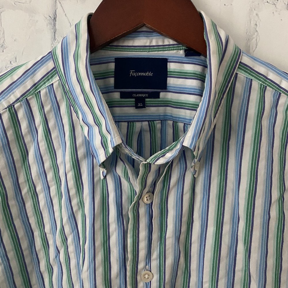 Faconnable Classique Long Sleeve Button Up Shirt Striped Men's XL